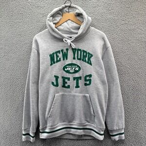 New York Jets Hoodie Mens Large  Gray Sweatshirt Green Embroidered Logo Gray